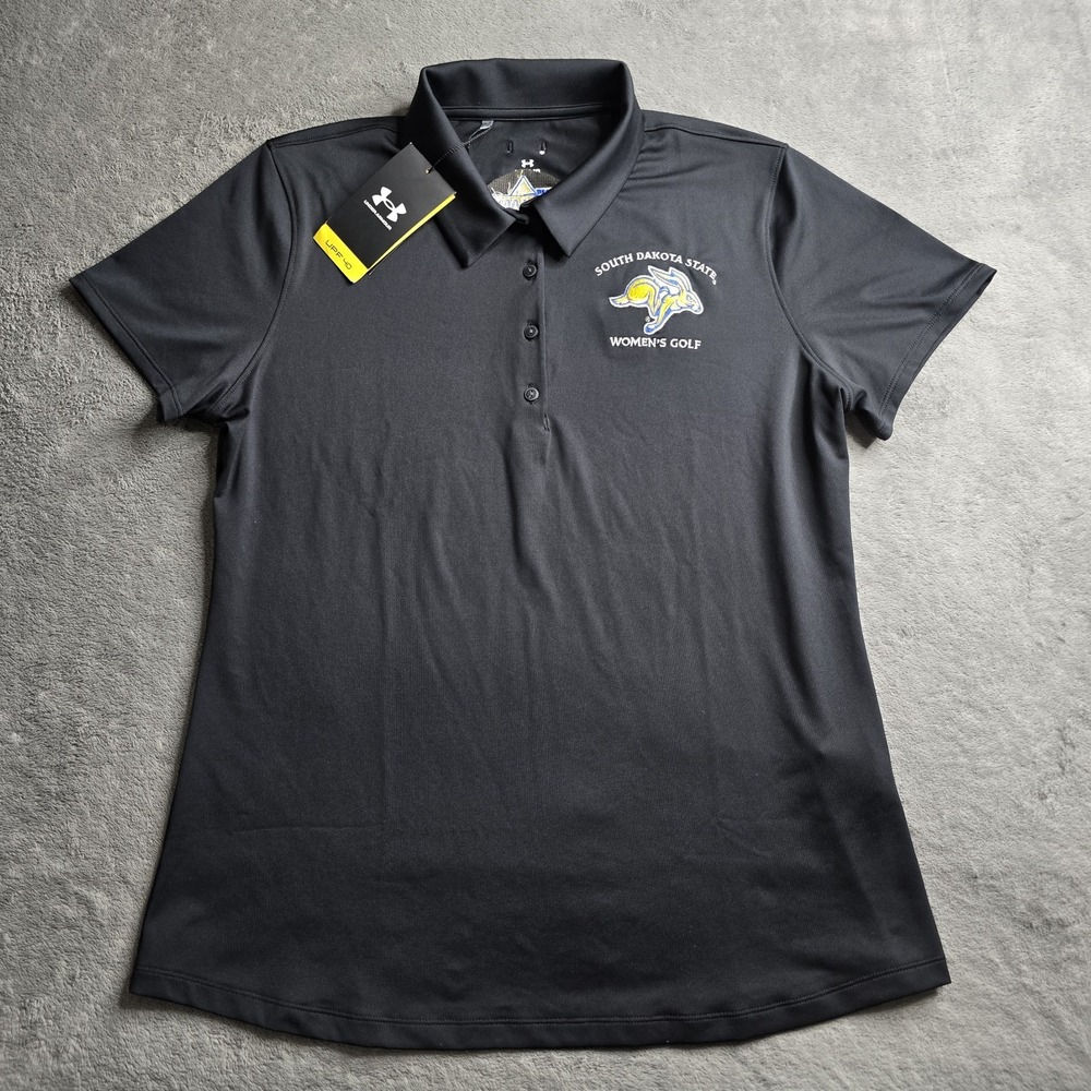 NWT Under Armour Playoff Golf Polo Womens Large Black South Sakota State Mascot